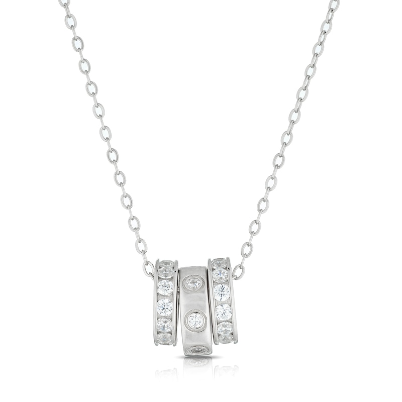 Sterling Silver Cubic Zirconia 3 Ring Necklace