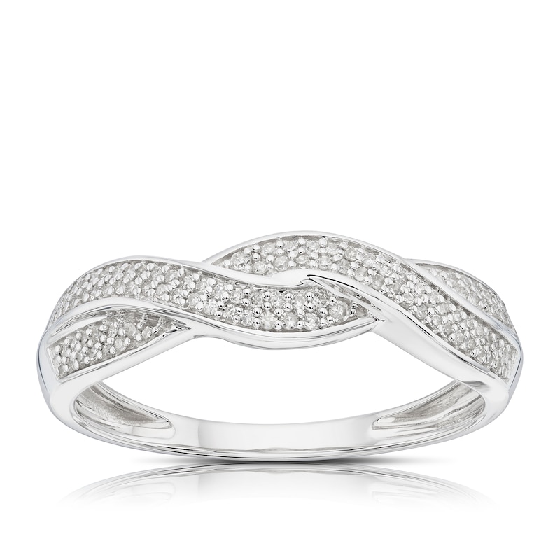 Main Image 1 of 9ct White Gold 0.13ct Diamond Woven Half Eternity Ring