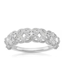 9ct White Gold 0.12ct Diamond Floral Half Eternity Ring