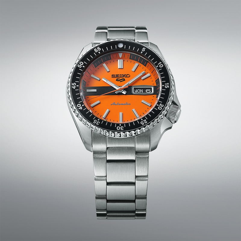 Seiko 5 Sports Men's Orange Dial Stainless Steel Bracelet Watch