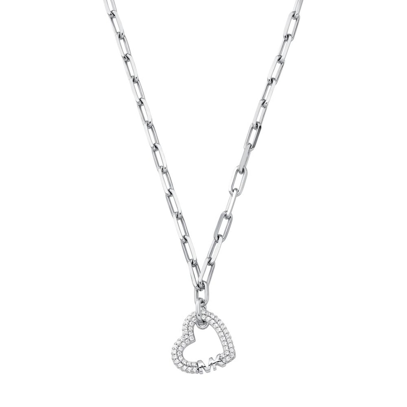 Michael Kors Love Silver Cubic Zirconia Heart Chain Necklace