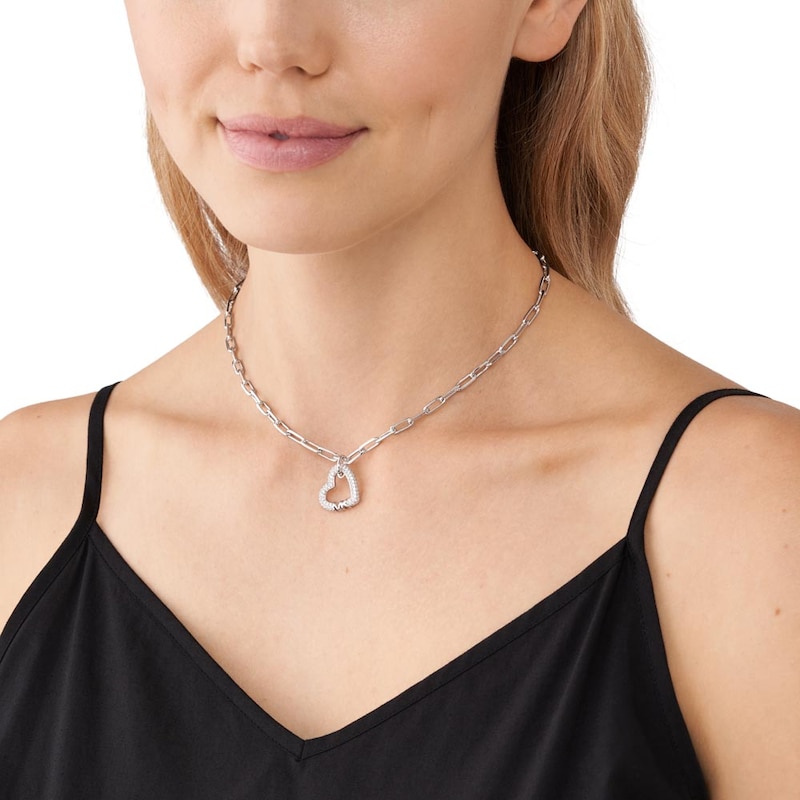 Michael Kors Love Silver Cubic Zirconia Heart Chain Necklace
