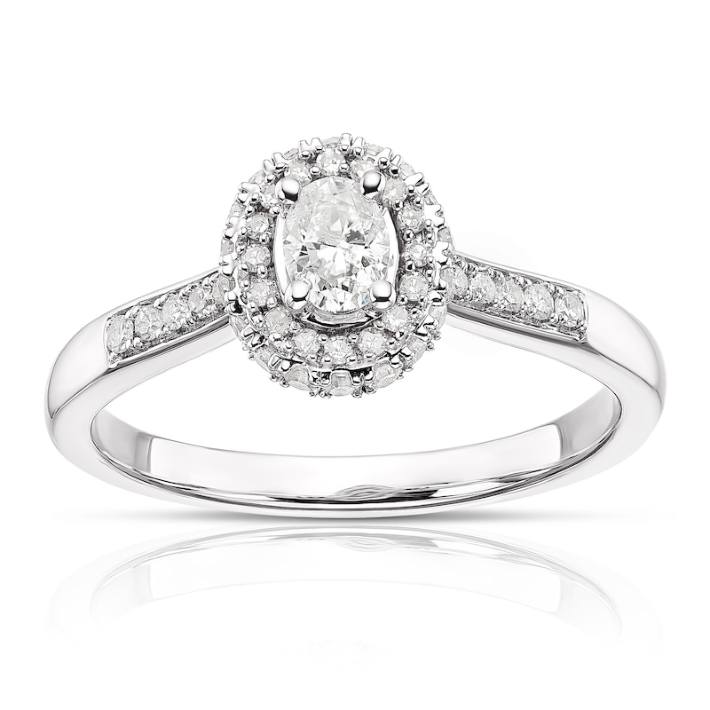 9ct White Gold 0.40ct Total Diamond Oval Cut Halo Ring
