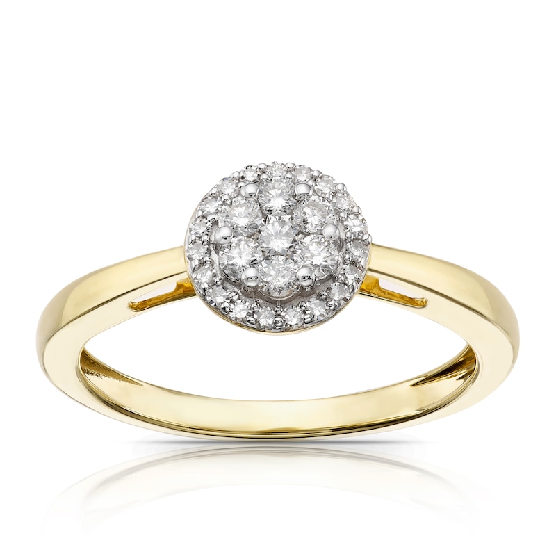 Main Image 1 of 9ct Yellow Gold 0.25ct Total Diamond Round Cluster Ring