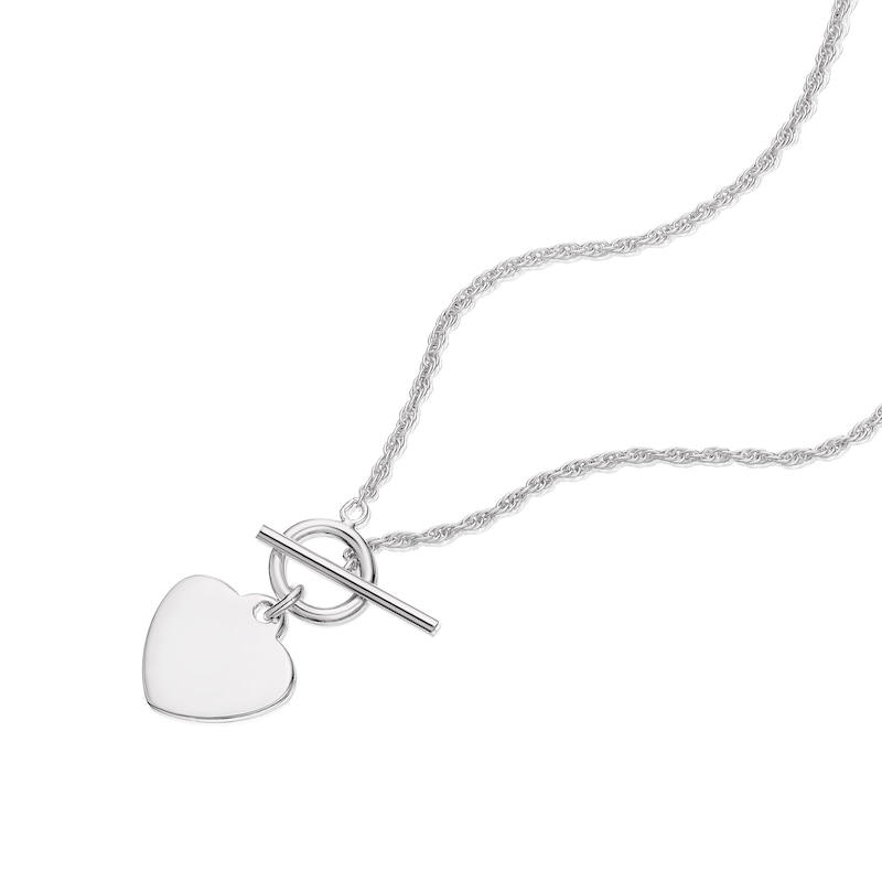 Sterling Silver T-Bar Heart Rope Chain Pendant Necklace