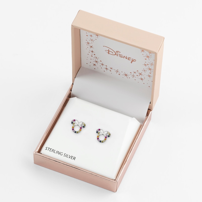 Disney Sterling Silver Multicoloured Cubic Zirconia Minnie Mouse Stud Earrings