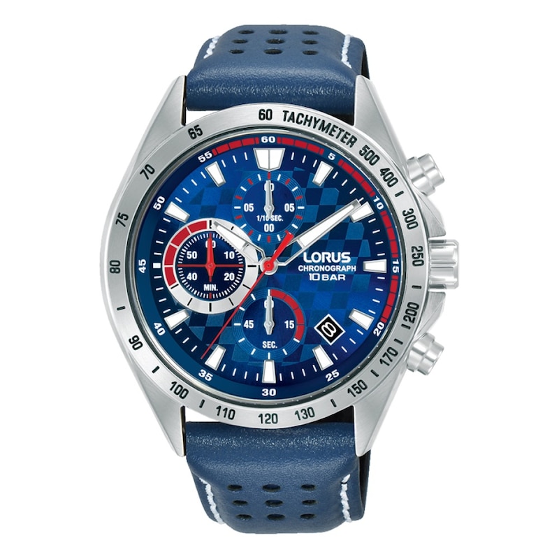 Main Image 1 of Lorus Men's 43mm Blue Chronograph Dial Blue Leather Strap Watch