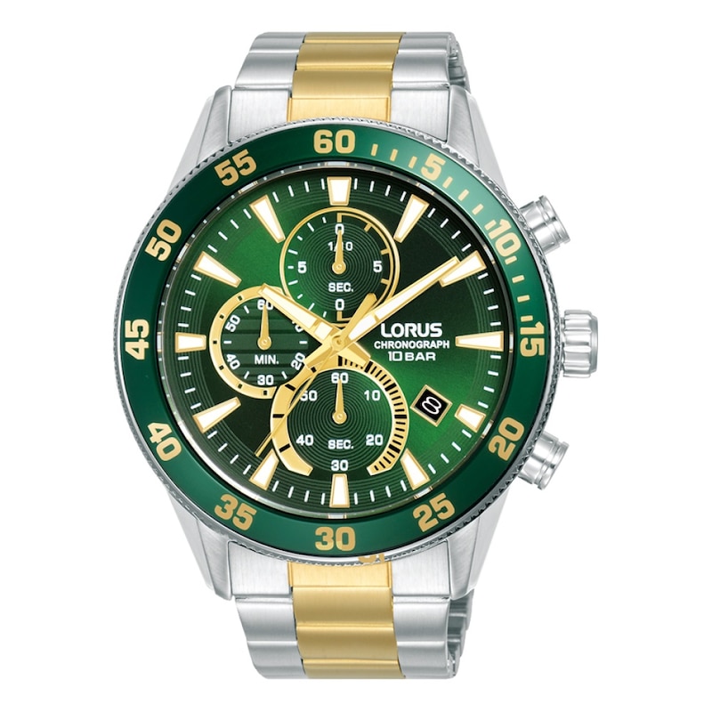 Main Image 1 of Lorus Men's 45mm Green Dial Chronograph Two Tone Bracelet Watch