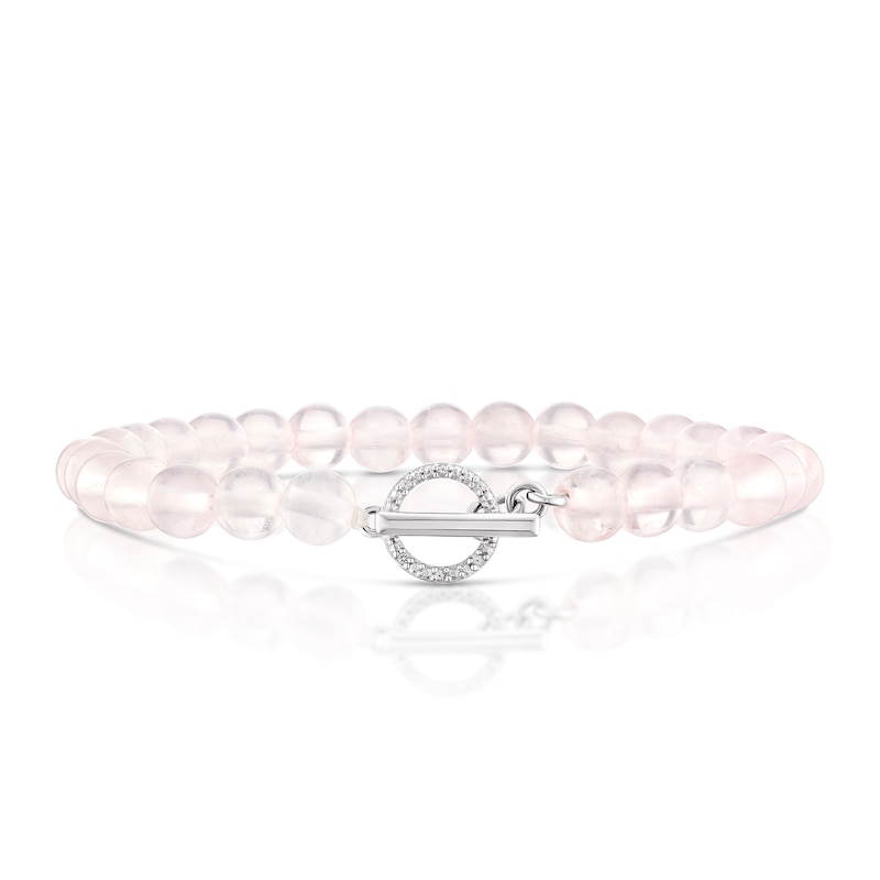 Main Image 1 of Sterling Silver Rose Quartz Beaded T-Bar Bracelet