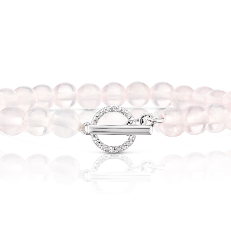 Main Image 2 of Sterling Silver Rose Quartz Beaded T-Bar Bracelet