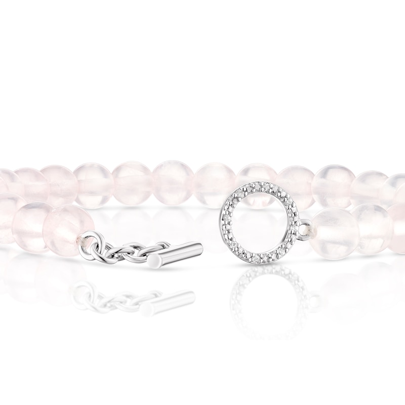 Main Image 3 of Sterling Silver Rose Quartz Beaded T-Bar Bracelet