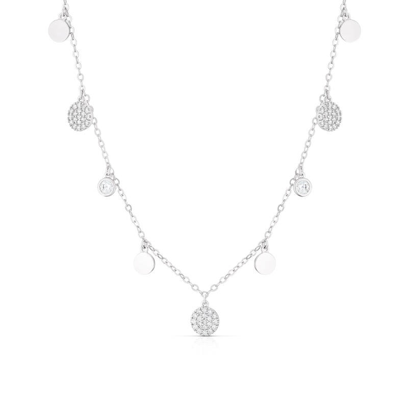 Sterling Silver Cubic Zirconia Station Drop Pendant Necklace