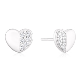 Sterling Silver Half Cubic Zirconia Stud Earrings