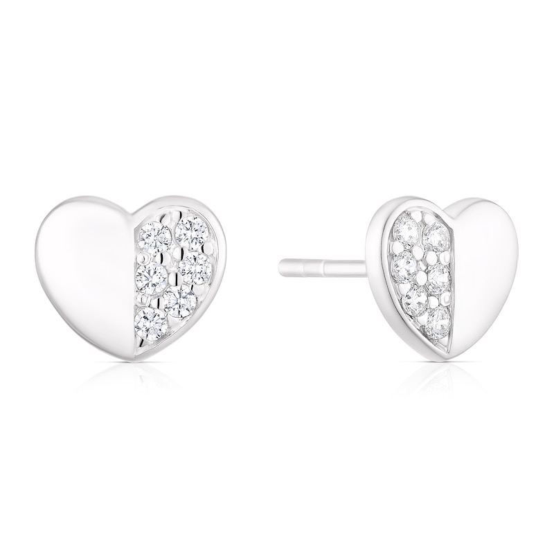 Main Image 1 of Sterling Silver Half Cubic Zirconia Stud Earrings