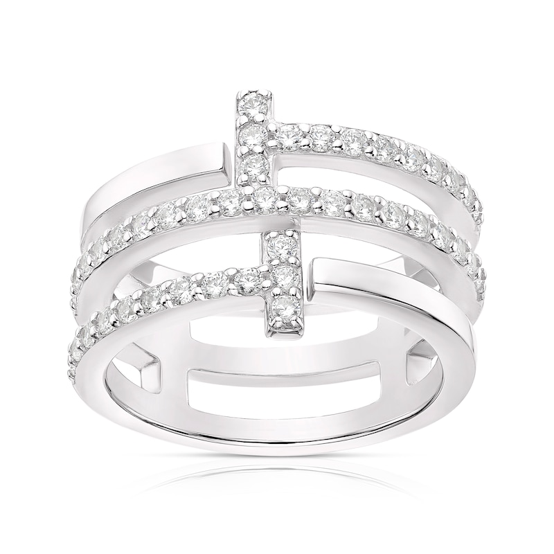 Main Image 1 of Sterling Silver Cubic Zirconia Triple Row Ring Size N