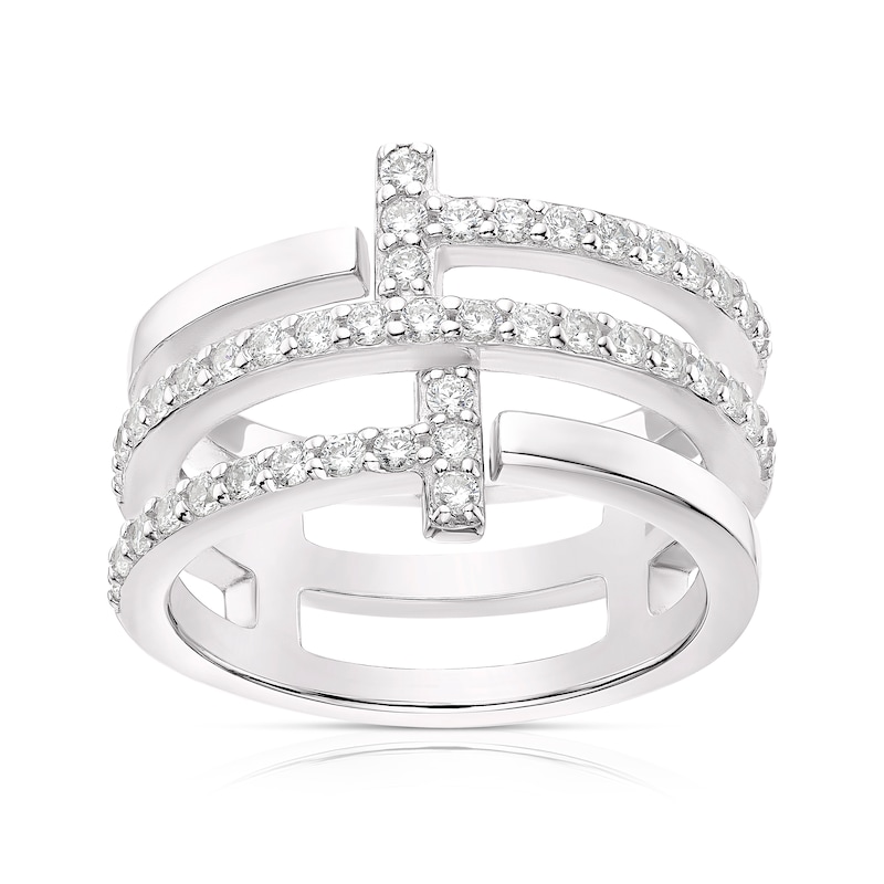 Sterling Silver Cubic Zirconia Triple Row Ring Size P