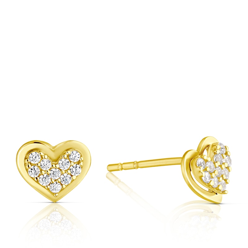 Main Image 1 of 9ct Yellow Gold Cubic Zirconia Pavé Heart Stud Earrings