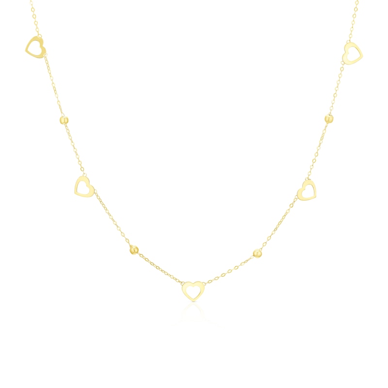 Main Image 1 of 9ct Yellow Gold Open Heart & Bead Necklace