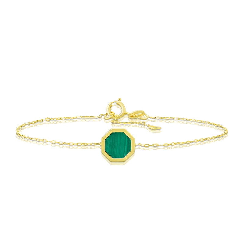 Main Image 1 of 9ct Yellow Gold Octagonal Malachite Pendant Bracelet