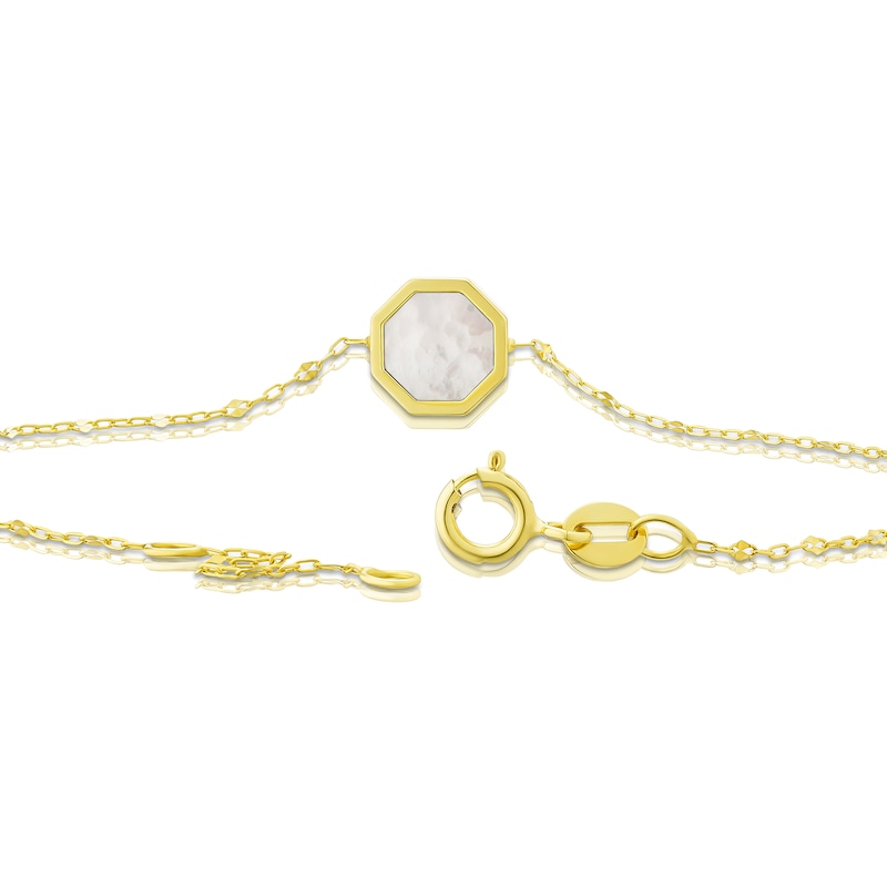 9ct Yellow Gold Mother Of Pearl Octagonal Pendant Bracelet