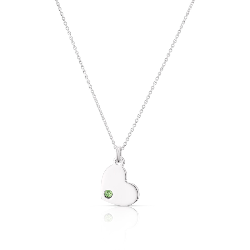 Children's Sterling Silver August Light Green Crystal Heart Pendant Necklace