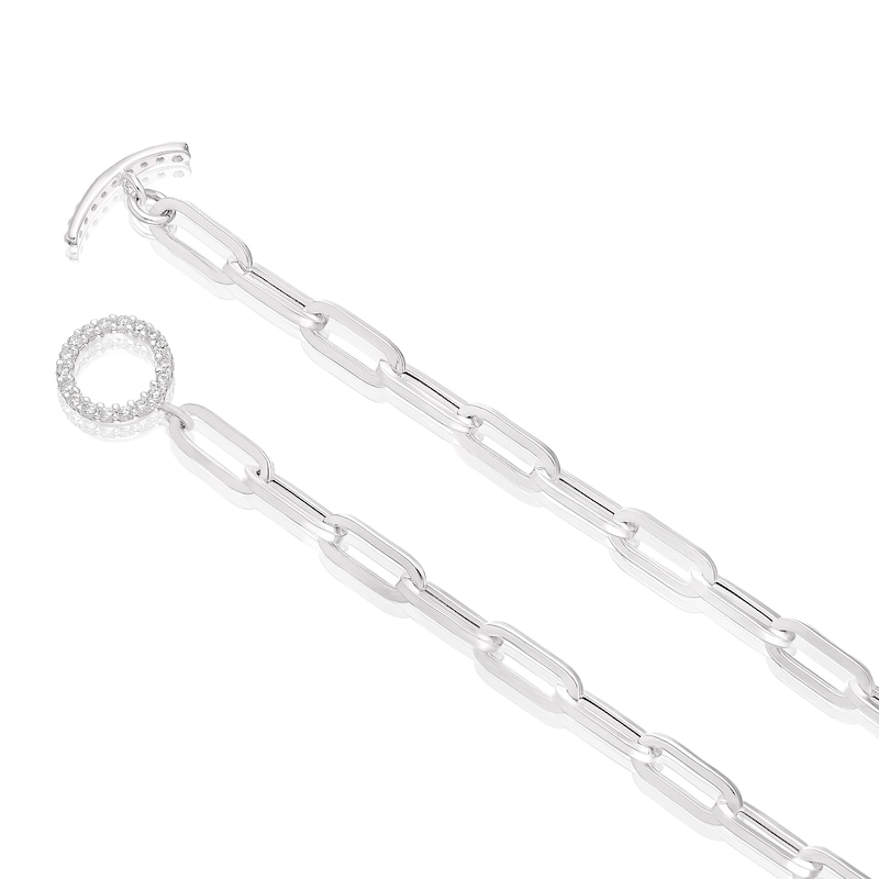 Sterling Silver Cubic Zirconia T-Bar Paper link Chain Necklace