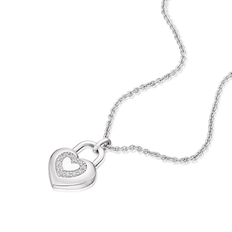 Sterling Silver Cubic Zirconia Heart Padlock Pendant Necklace