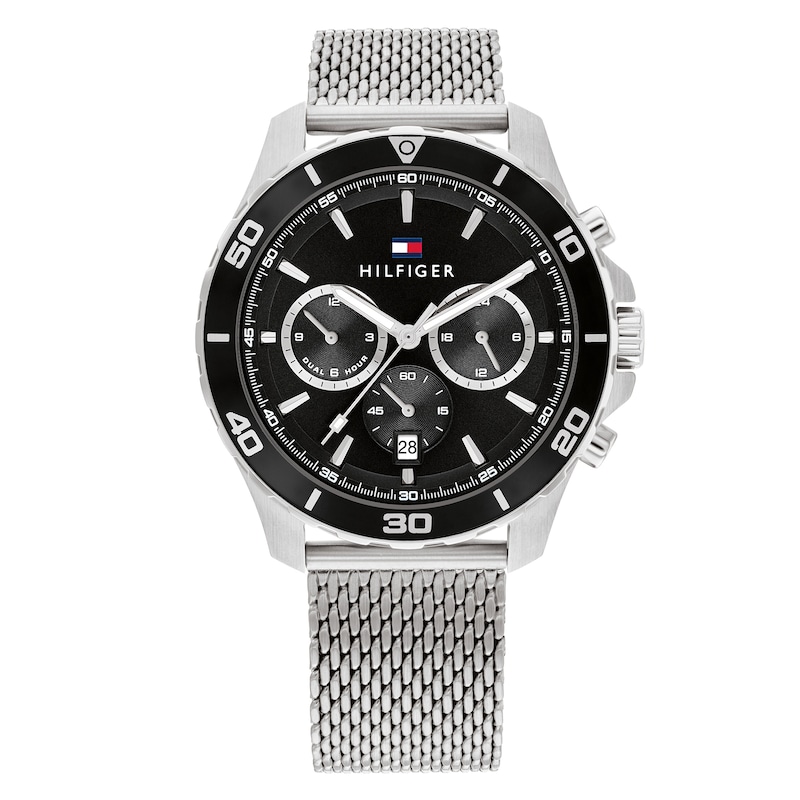 Tommy Hilfiger Men's Black Chronograph Dial Stainless Steel Mesh Bracelet Watch