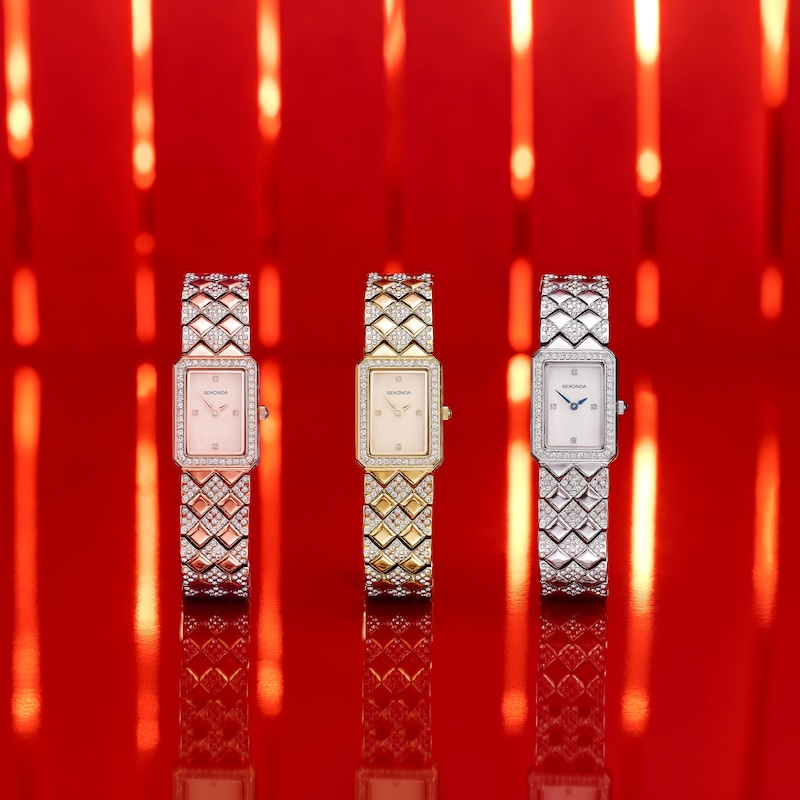 Sekonda Sparkle Ladies' Champagne Dial Blue Detail Gold Tone Bracelet Watch