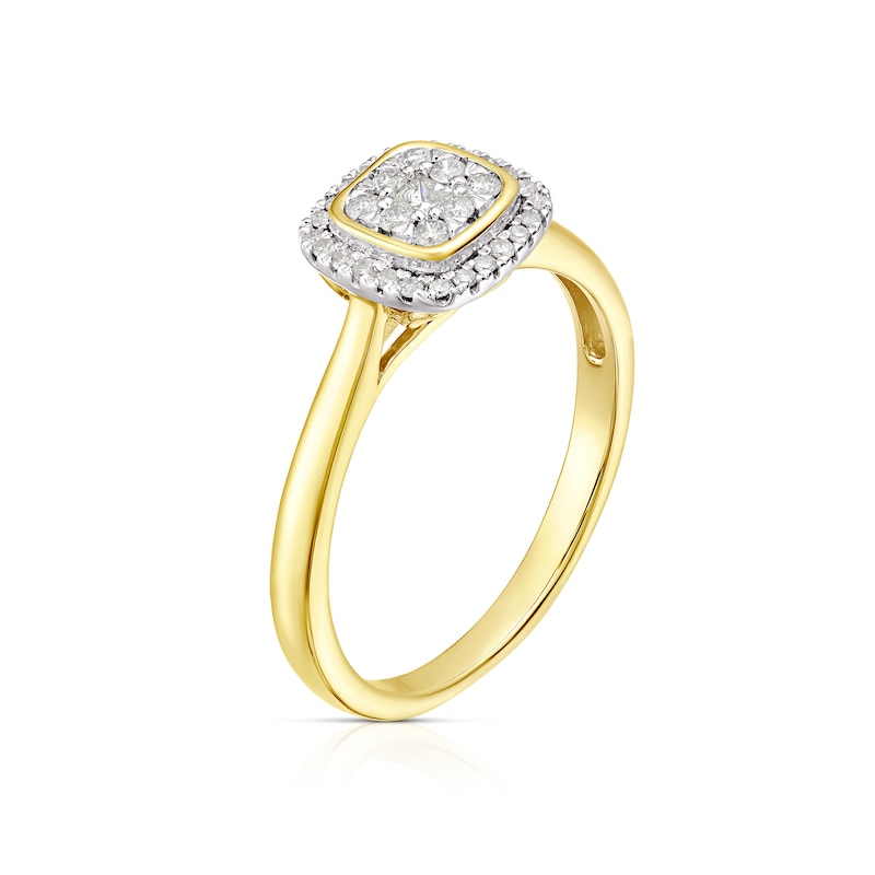 Main Image 2 of 9ct Yellow Gold 0.20ct Diamond Cushion Cluster Ring