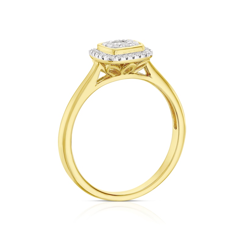 Main Image 3 of 9ct Yellow Gold 0.20ct Diamond Cushion Cluster Ring