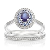 Thumbnail Image 0 of Perfect Fit 9ct White Gold Sapphire Oval Double Halo 0.15ct Diamond Bridal Set