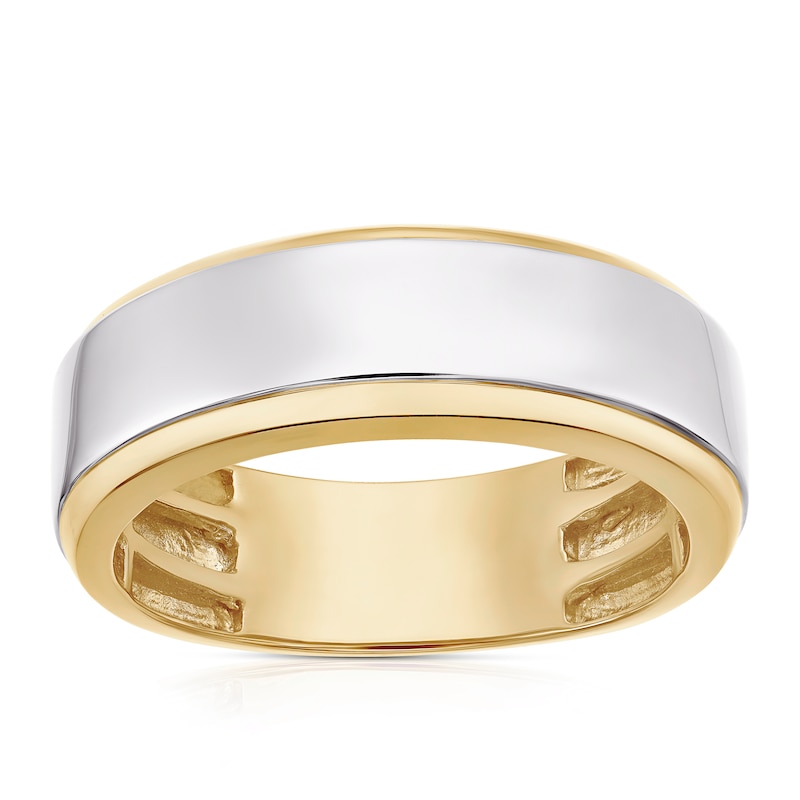 Men's Sterling Silver & 18ct Gold Plated Vermeil Chrome Detail Ring