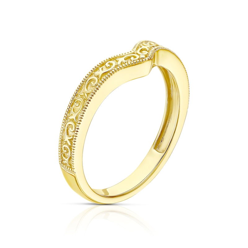 Main Image 2 of 9ct Yellow Gold Textured Vintage Pattern Wishbone Ring