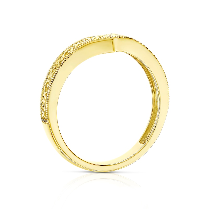 Main Image 3 of 9ct Yellow Gold Textured Vintage Pattern Wishbone Ring