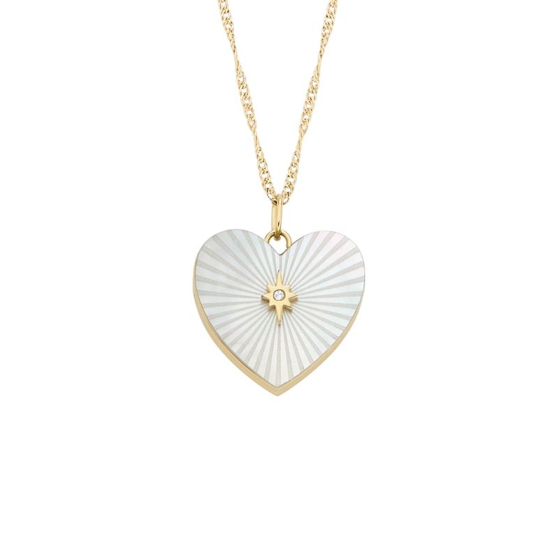 Fossil Ladies' White Heart Pendant Gold Tone Spiga Chain Necklace