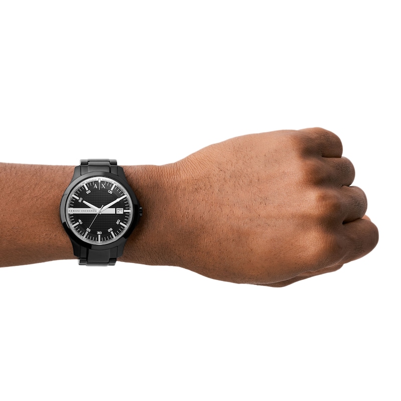 Armani Exchange Men's Black Stainless Steel Watch & Leather Bracelet Gift Set