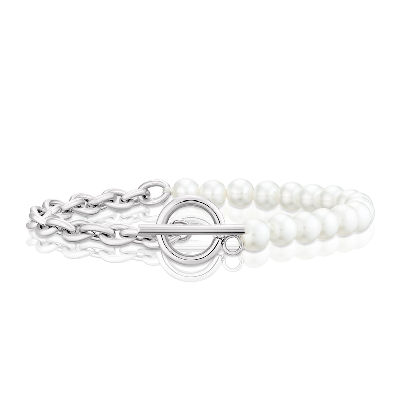Stainless Steel Faux Pearl & Chain Toggle Bracelet