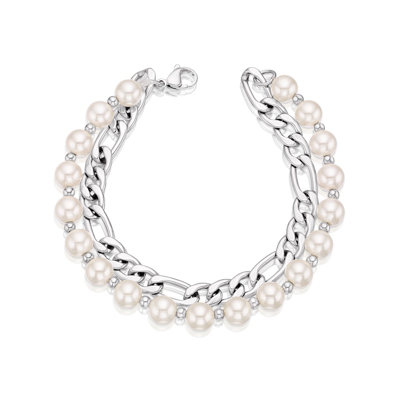 Stainless Steel Faux Pearl & Chain Bracelet