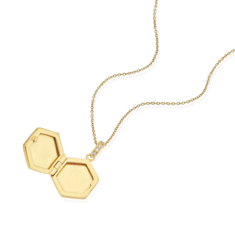 Main Image 2 of Sterling Silver & 18ct Gold Plated Vermeil Cubic Zirconia Bale Hexagon Shaped Locket