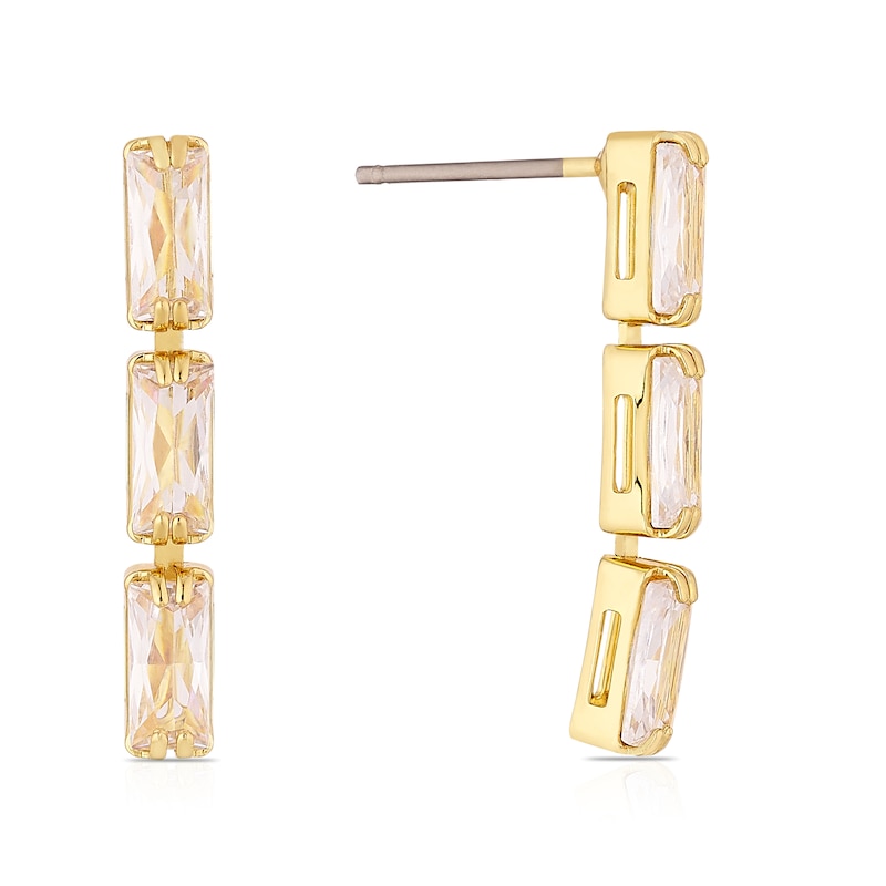 Gold Plated Cubic Zirconia Triple Bar Drop Earrings