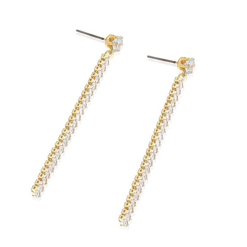 Gold Plated Cubic Zirconia Bar Drop Earrings