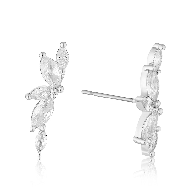 Silver Plated Cubic Zirconia Climber Stud Earrings
