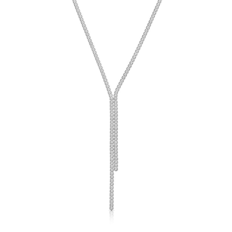 Silver Plated Cubic Zirconia Drop Pendant Necklace