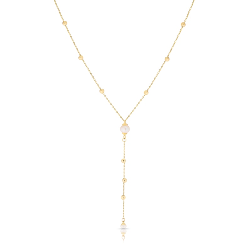 9ct Yellow Gold Cultured Freshwater Pearl Station Drop Necklace