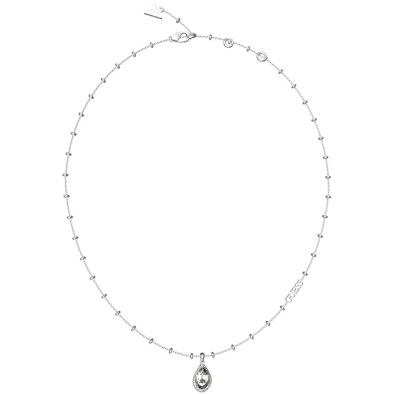 Guess Ladies' Silver Tone Crystal Drop Pendant Necklace