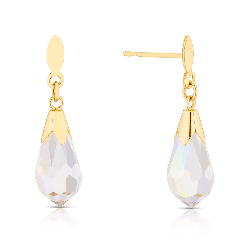9ct Solid Yellow Gold Aurora Borealis Crystal Drop Earrings | H.Samuel