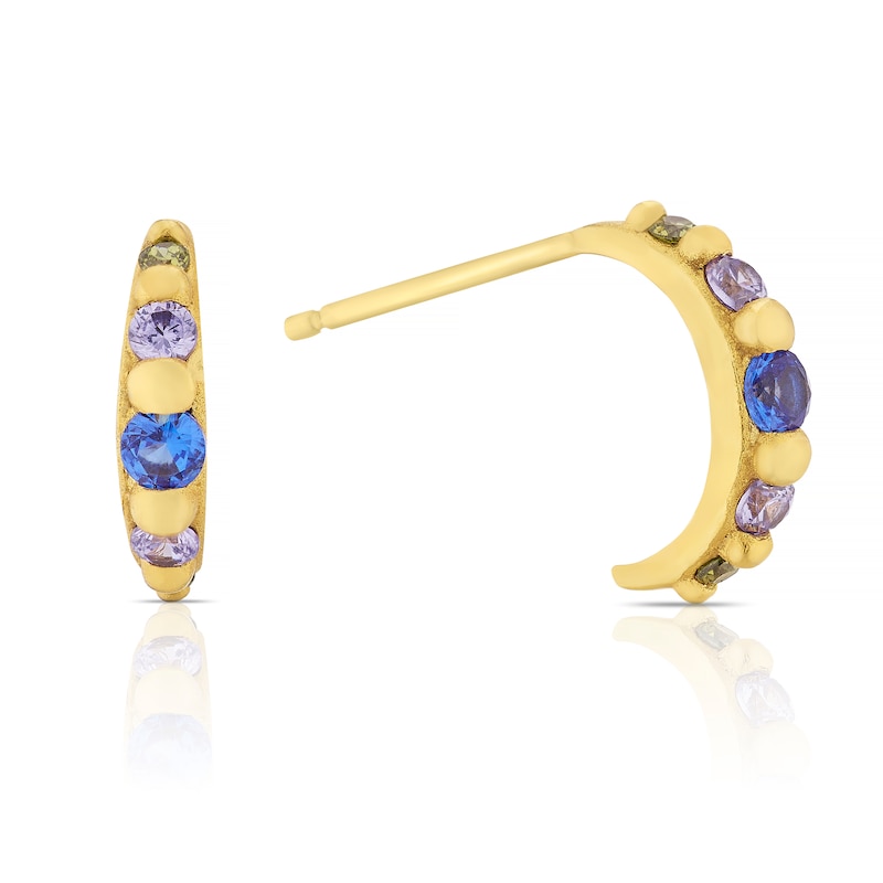 Sterling Silver & 18ct Gold Plated Vermeil Ombré Blue Cubic Zirconia Stud Earrings