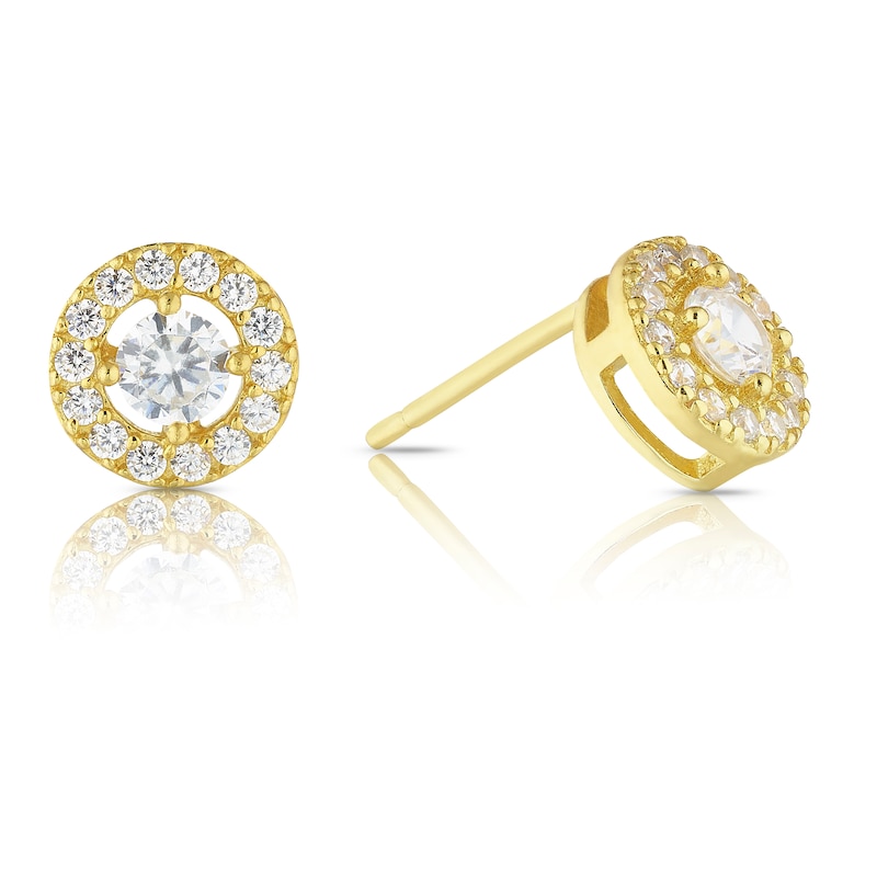 Sterling Silver & 18ct Gold Plated Vermeil Cubic Zirconia Circle Halo Stud Earrings