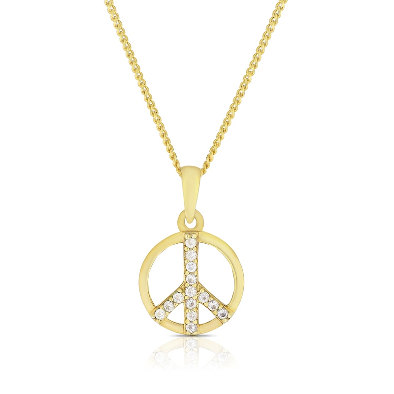 Sterling Silver & 18ct Gold Plated Vermeil Cubic Zirconia Peace Pendant Necklace